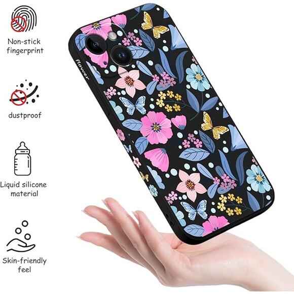 Black and Pink Floral iPhone‎ 15 Pro Case with Butterfly Accents - Picture 4 of 4